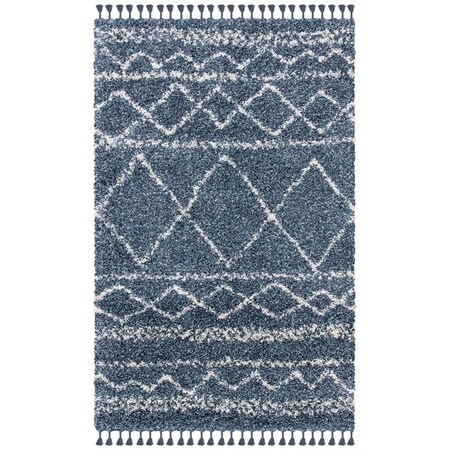 Safavieh 4 x 6 ft. Pro Lux Shag & Flokati Rectangle Power Loomed Rug; Blue & Ivory PLX436M-4